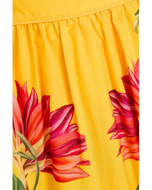 Farm Rio Yellow Floral-Print Cotton-Poplin Midi Skirt