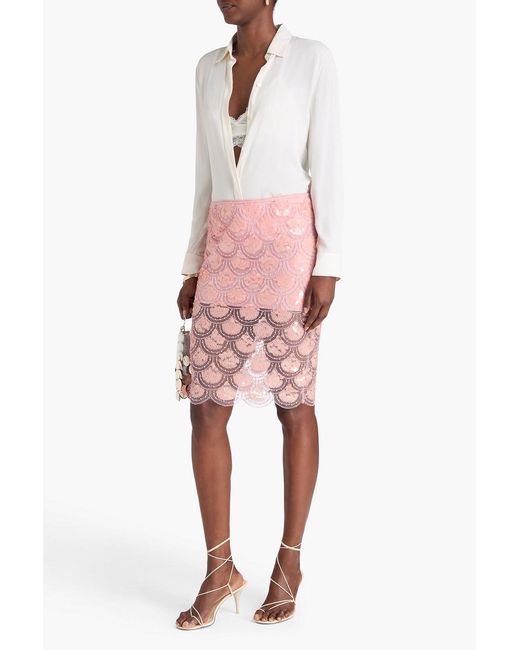 ROTATE BIRGER CHRISTENSEN Pink Embellished Tulle Midi Pencil Skirt