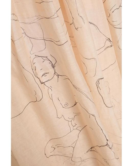 Zimmermann Natural Ruffled Printed Linen And Silk-blend Gauze Gown