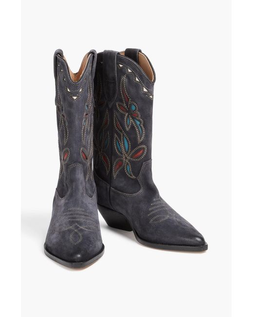 Isabel Marant Blue Duerto Laser-Cut Suede Cowboy Boots
