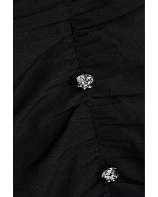 Alessandra Rich Black Midikleid aus crêpe de chine aus seide mit raffungen und schleife