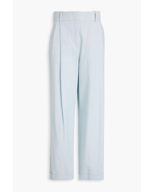 Emporio Armani Blue Pleated Cotton-blend Tapered Pants