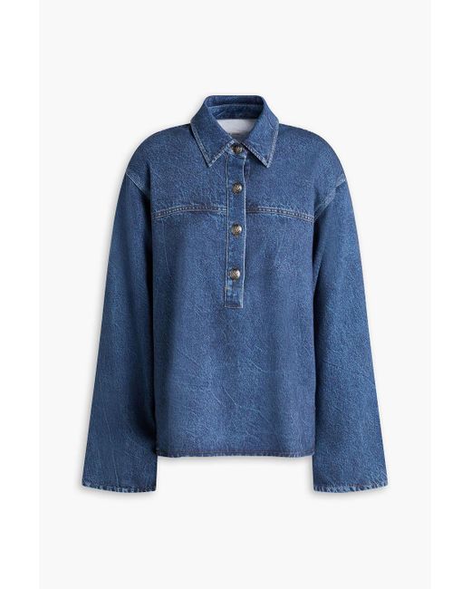 Rag & Bone Blue Miramar emily hemd aus baumwollfrottee mit print und denim-effekt