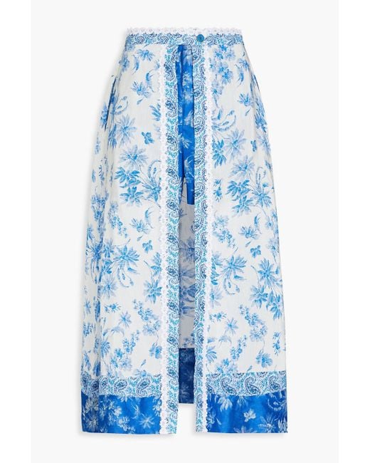 Sandro Blue Albertville Layered Floral-print Slub Woven Shorts