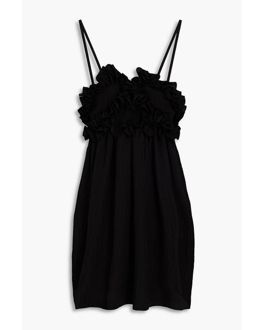 Petar Petrov Black Ruffled Silk-Cloqué Mini Dress