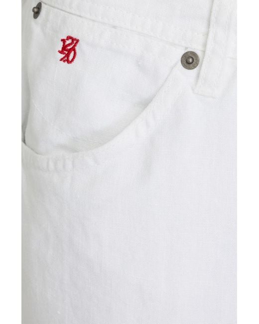 120% Lino White Embroidered Linen Pants for men