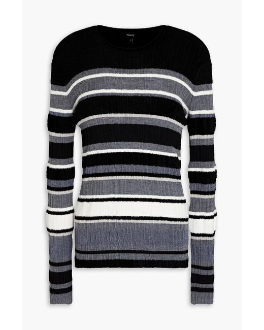 Theory Black Striped Chenille-trimmed Knitted Sweater