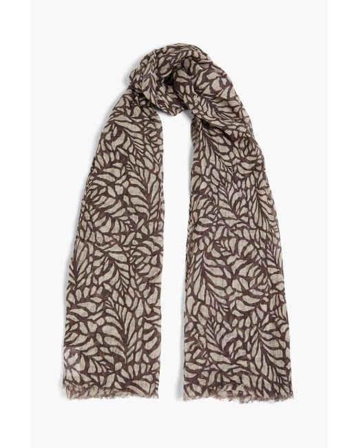 Brunello Cucinelli Gray Printed Linen-gauze Scarf