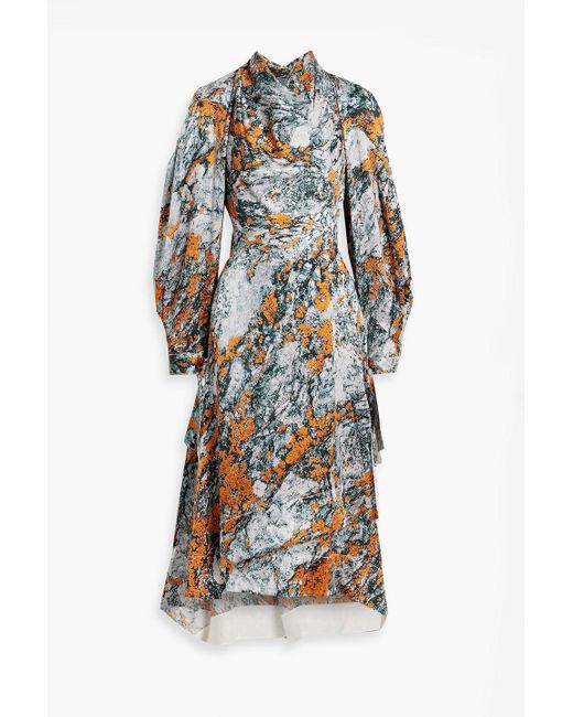 3.1 Phillip Lim Orange Asymmetric Printed Silk-crepe Maxi Dress
