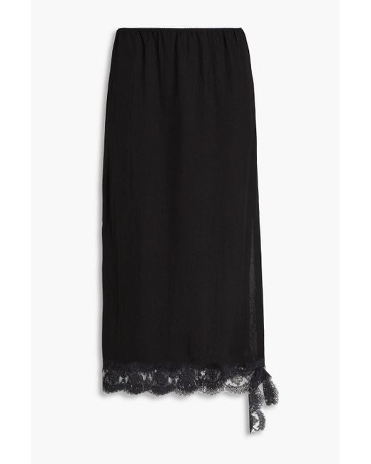 Tibi Black Lace-trimmed Draped Twill Midi Skirt