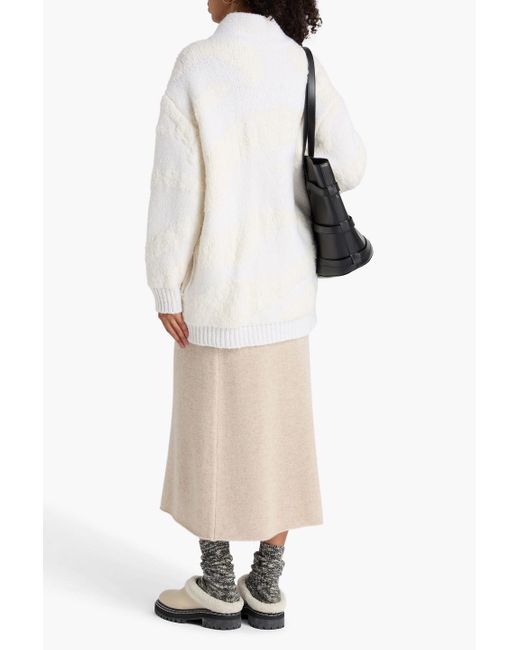 Bogner White Jena Fringed Intarsia Wool-Blend Zip-Up Cardigan