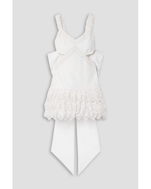 LoveShackFancy White Anjanue Bow-embellished Cutout Crochet-trimmed Woven Mini Dress
