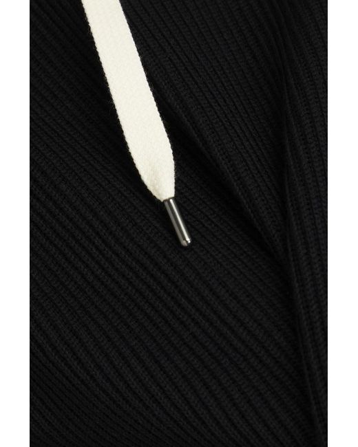 Brunello Cucinelli Black Gerippter cropped hoodie aus baumwolle