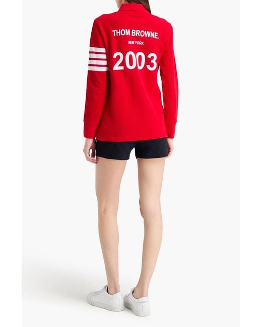 Thom Browne Red Printed Cotton-Piqué Polo Shirt