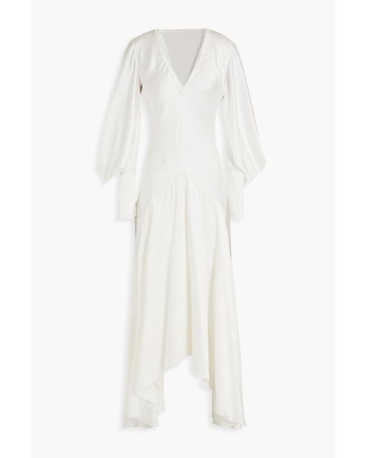 Roksanda White Gathered Hammered Silk-satin Midi Dress