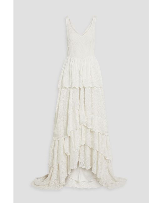 LoveShackFancy Natural Sarabi Tiered Broderie Anglaise Cotton And Lace Gown