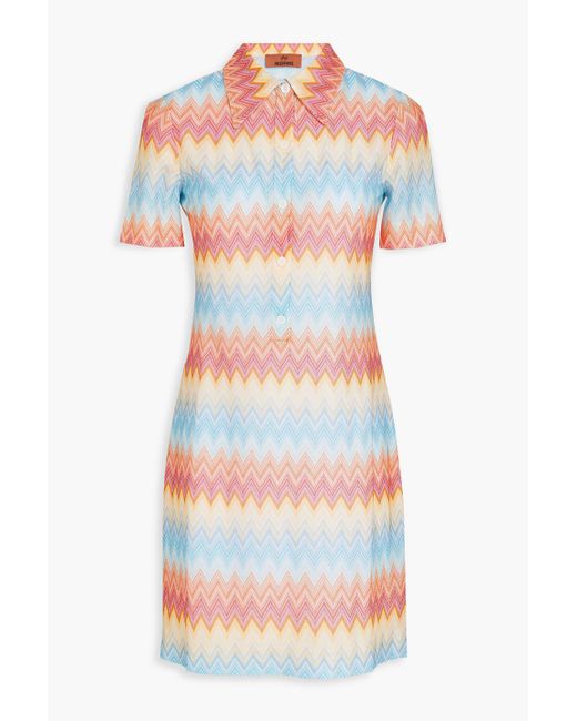 Missoni Multicolor Crochet-Knit Mini Shirt Dress