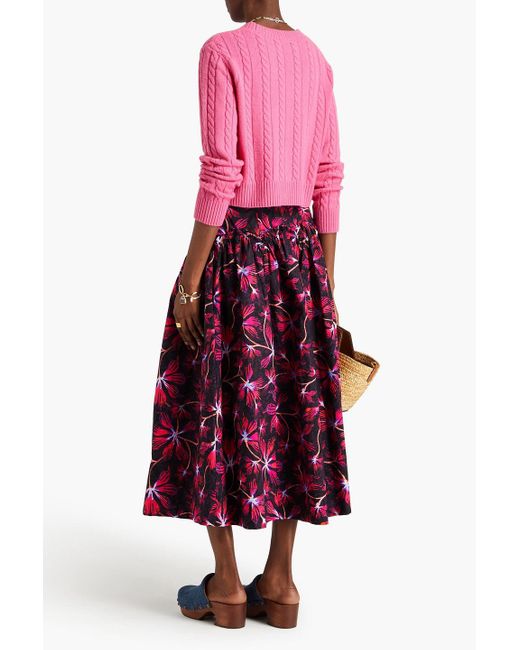 Ulla Johnson Purple Emmy Floral-print Cotton-poplin Midi Skirt