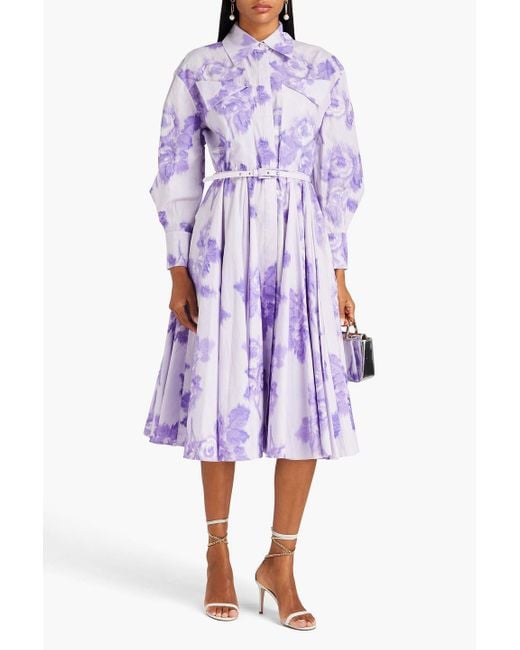 Emilia Wickstead Purple Mercy Belted Floral-print Cotton-poplin Midi Shirt Dress