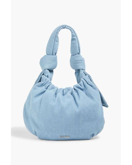 Ganni Blue Knotted Denim Shoulder Bag