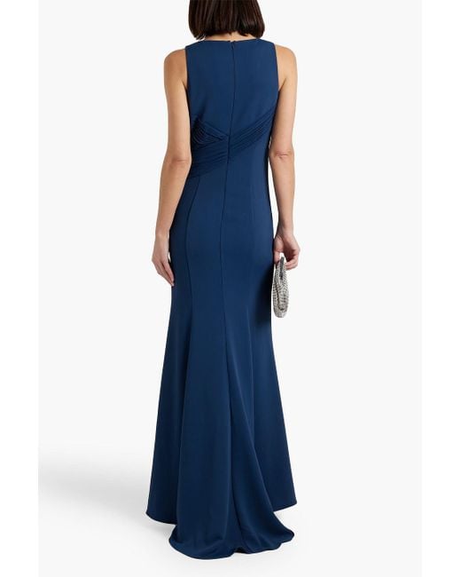 Badgley Mischka Blue Pleated Crepe Gown