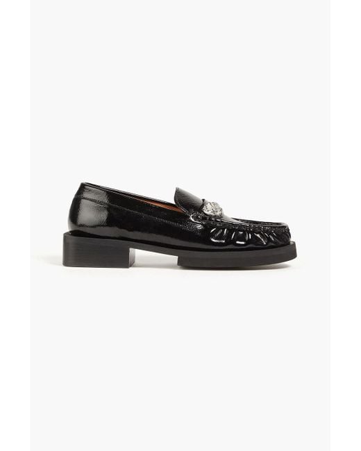 Ganni Black Embellished Patent-leather Loafers