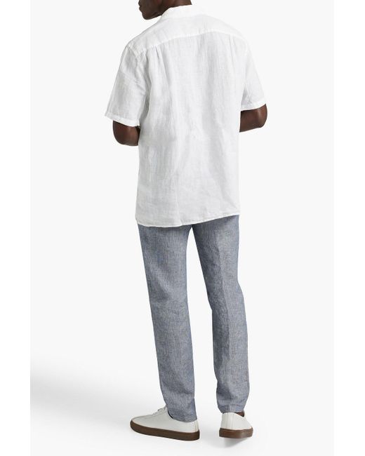 120% Lino Gray Pinstriped Linen Pants for men