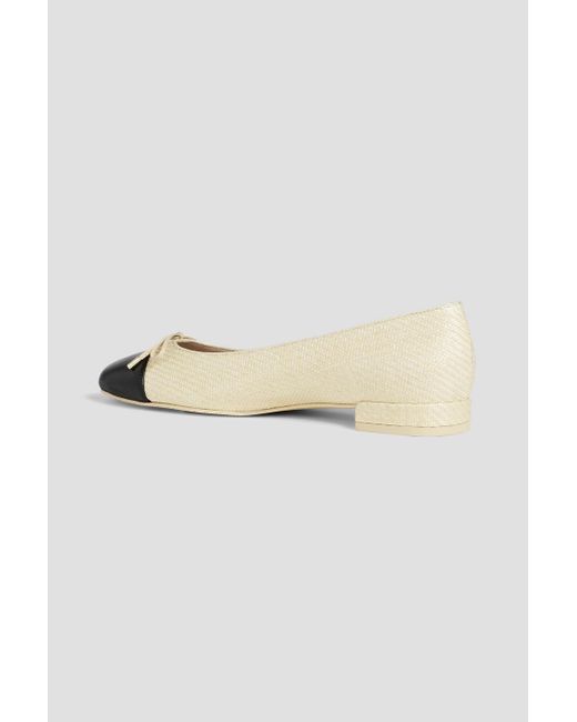 Stuart Weitzman White Sleek Bow Raffia And Leather Ballet Flats
