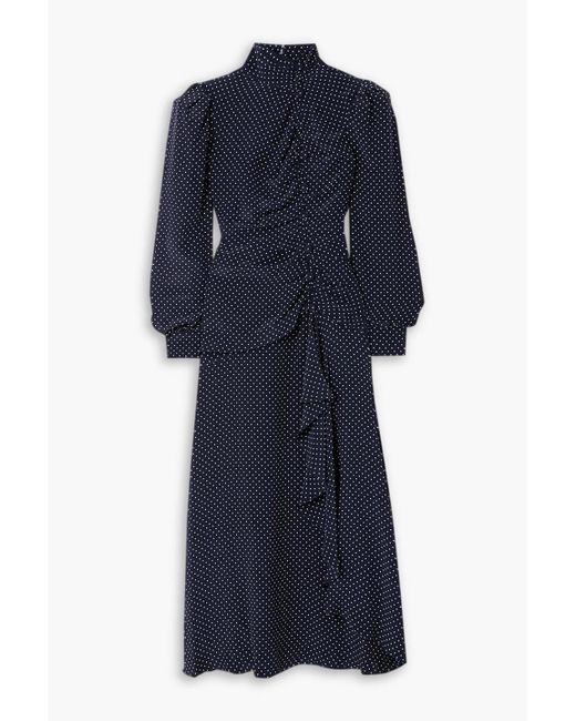 Alessandra Rich Blue Button-embellished Polka-dot Silk-crepe Maxi Dress