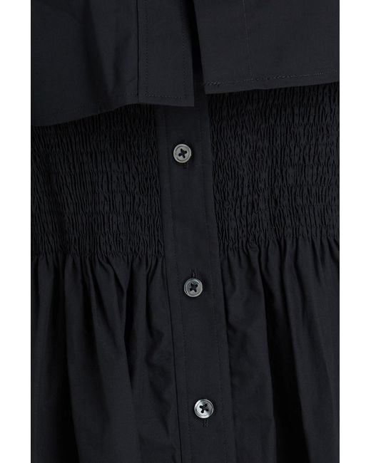 T By Alexander Wang Black Smocked Cotton-Poplin Mini Shirt Dress