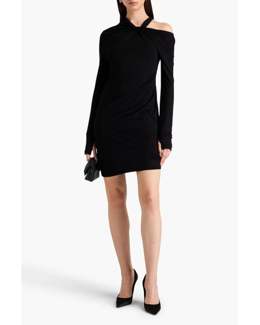 Helmut Lang Black Twist-front Draped Jersey Mini Dress