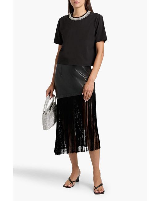 Veronica Beard Black Sebastian Crystal-Embellished Cotton-Blend Jersey T-Shirt