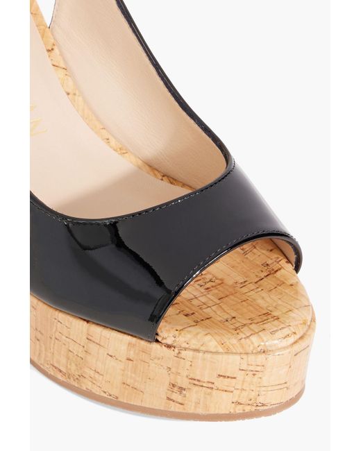 Stuart Weitzman Black Riveria Patent-leather Wedge Slingback Sandals
