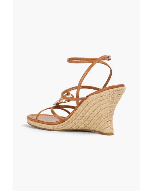Tory Burch White Capri Embellished Leather Wedge Espadrilles
