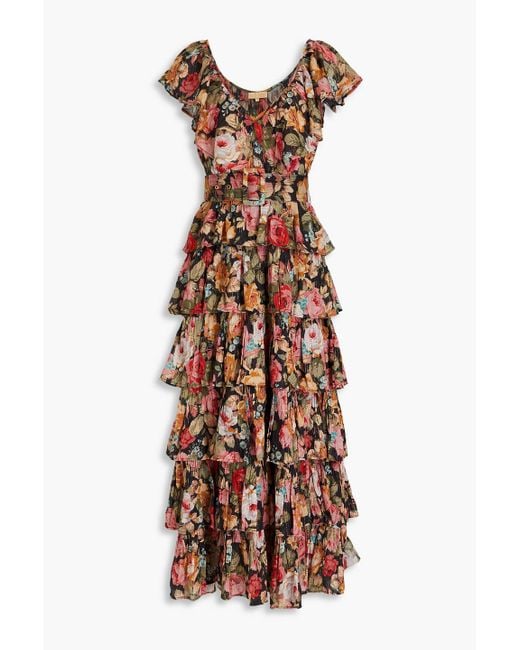 byTiMo Black Tiered Floral-print Cotton, Modal And Lurex-blend Maxi Dress