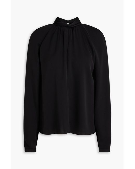 Theory Black Twisted Silk-Crepe Blouse