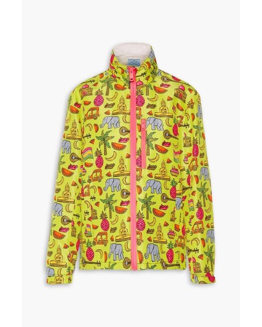 Prada Yellow Printed Silk-Faille Hooded Jacket