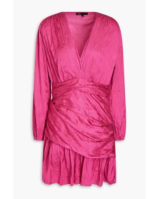 Maje Pink Crinkled-satin Mini Dress