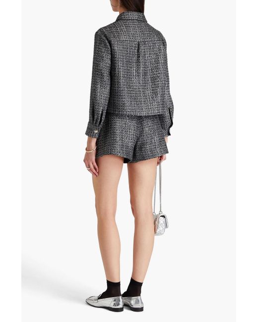 Maje Gray Sequin-Embellished Metallic Tweed Shorts
