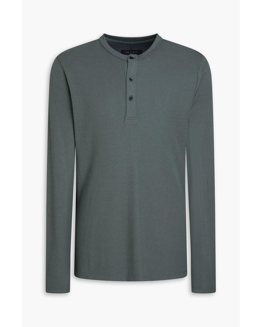 Rag & Bone Green Waffle-Knit Henley T-Shirt for men