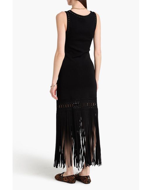 Sandro Black Addie One-sleeve Ruffled Stretch-crepe Gown