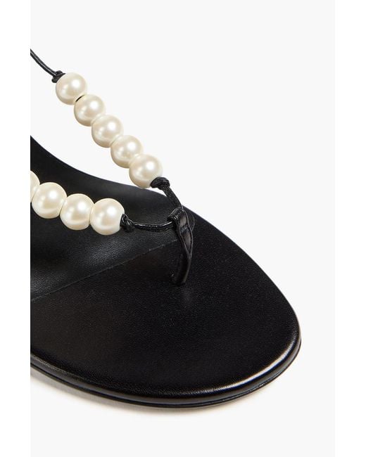 Magda Butrym Black Faux Pearl-Embellished Leather Sandals