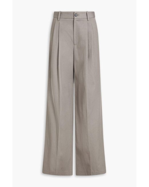 Nili Lotan Gray Flavie Cotton And Linen-blend Twill Wide-leg Pants