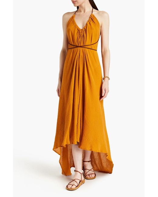 Caravana Orange Open-back Cotton-gauze Maxi Dress