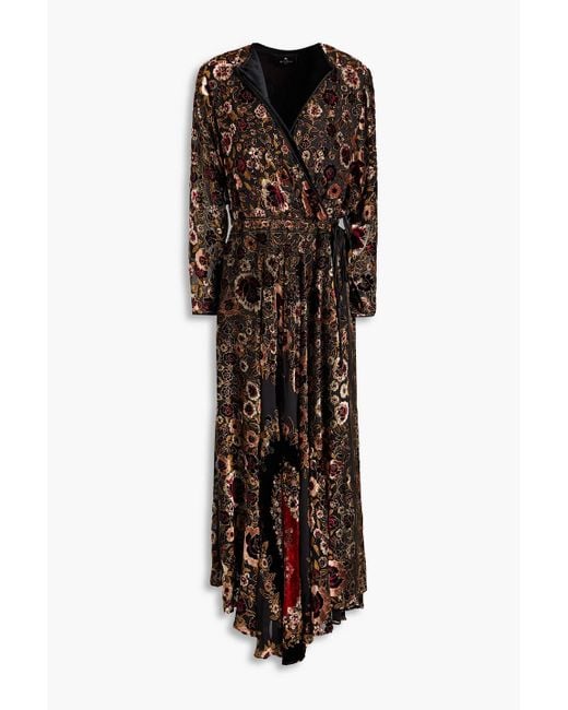 Etro Brown Wrap-effect Devoré-velvet Maxi Dress