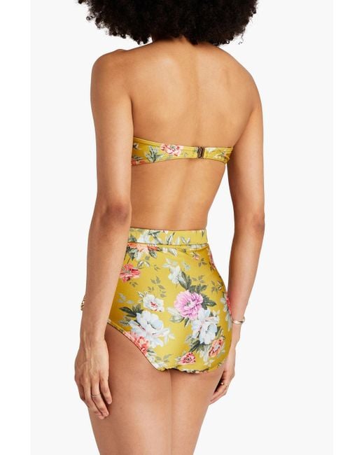 Zimmermann Yellow Floral-print Underwired Bandeau Bikini Top