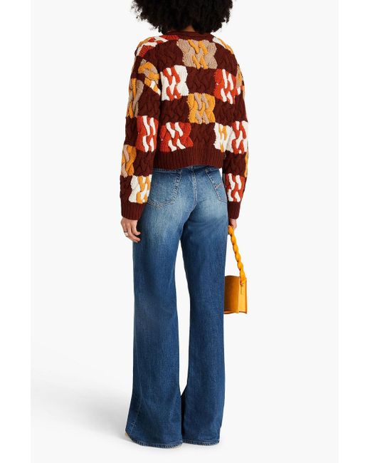 REMAIN Birger Christensen Red Cable-knit Wool-blend Cardigan