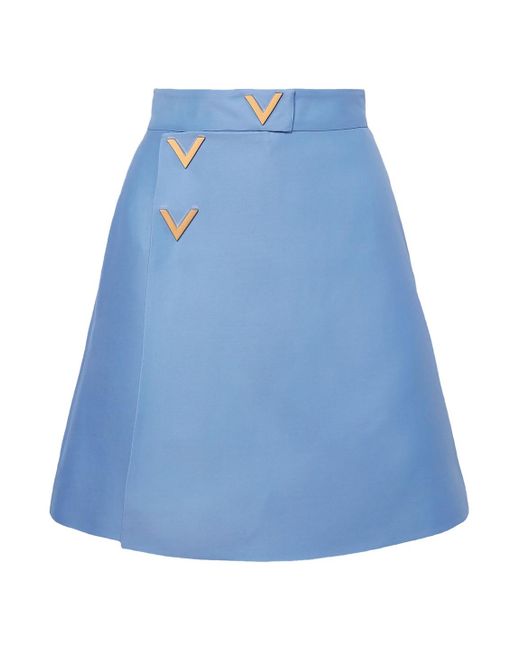 Valentino Blue Embellished Wrap-effect Wool And Silk-blend Mini Skirt