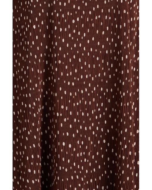 Ganni Brown Midikleid aus plissiertem krepon mit polka-dots