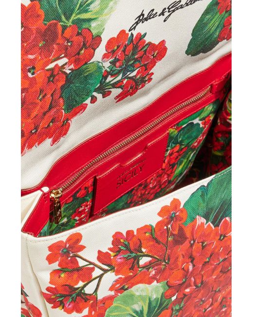 Dolce & Gabbana Red Sicily Floral-print Canvas Tote
